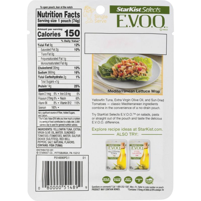 StarKist Selects Yellowfin Tuna with Sundried Tomato in Extra Virgin Olive Oil - 2.6oz