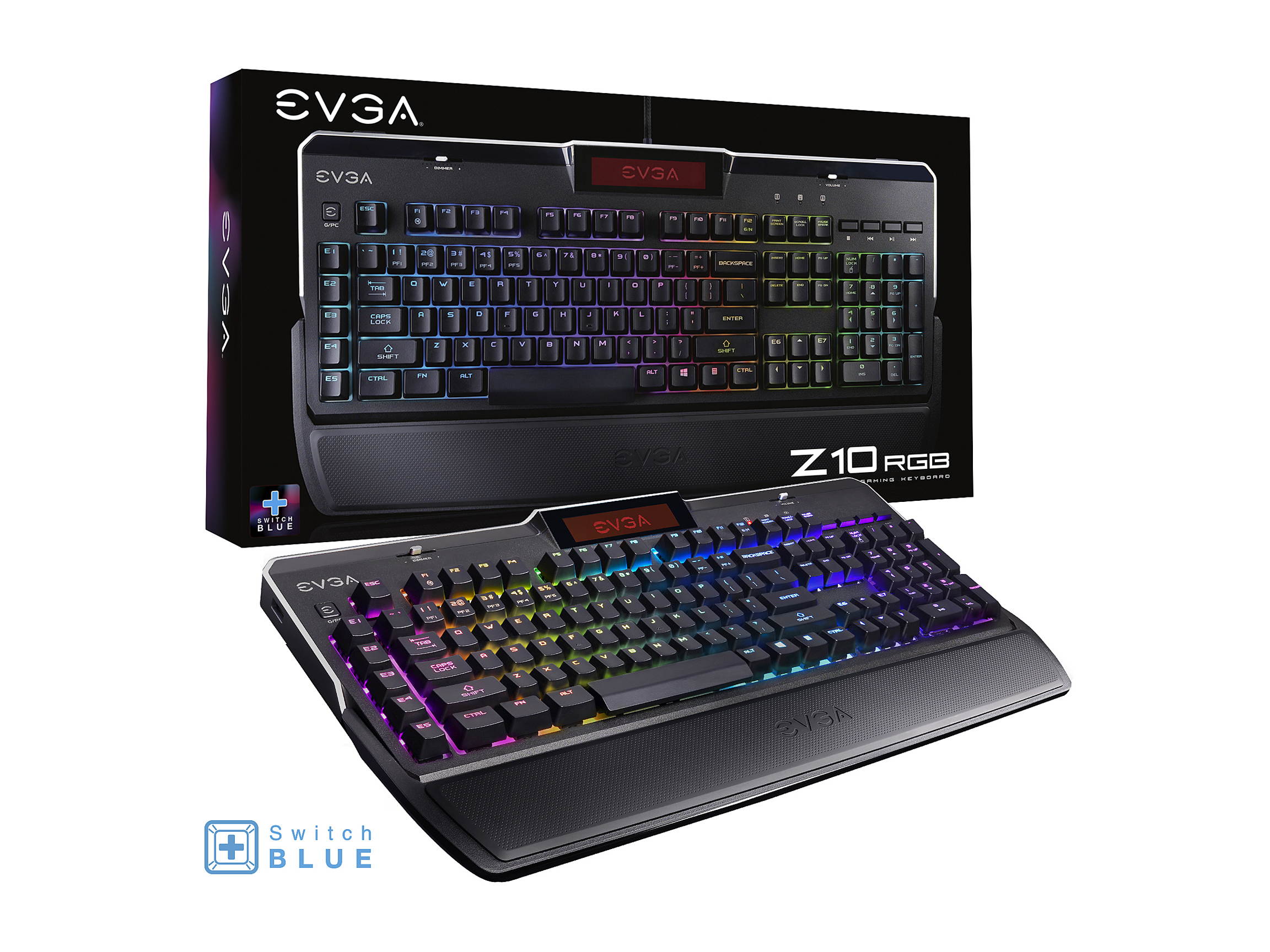 EVGA Z10 Gaming Keyboard, Red Backlit LED, Mechanical Blue Switches, Onboard LCD Display, Macro Gaming Keys