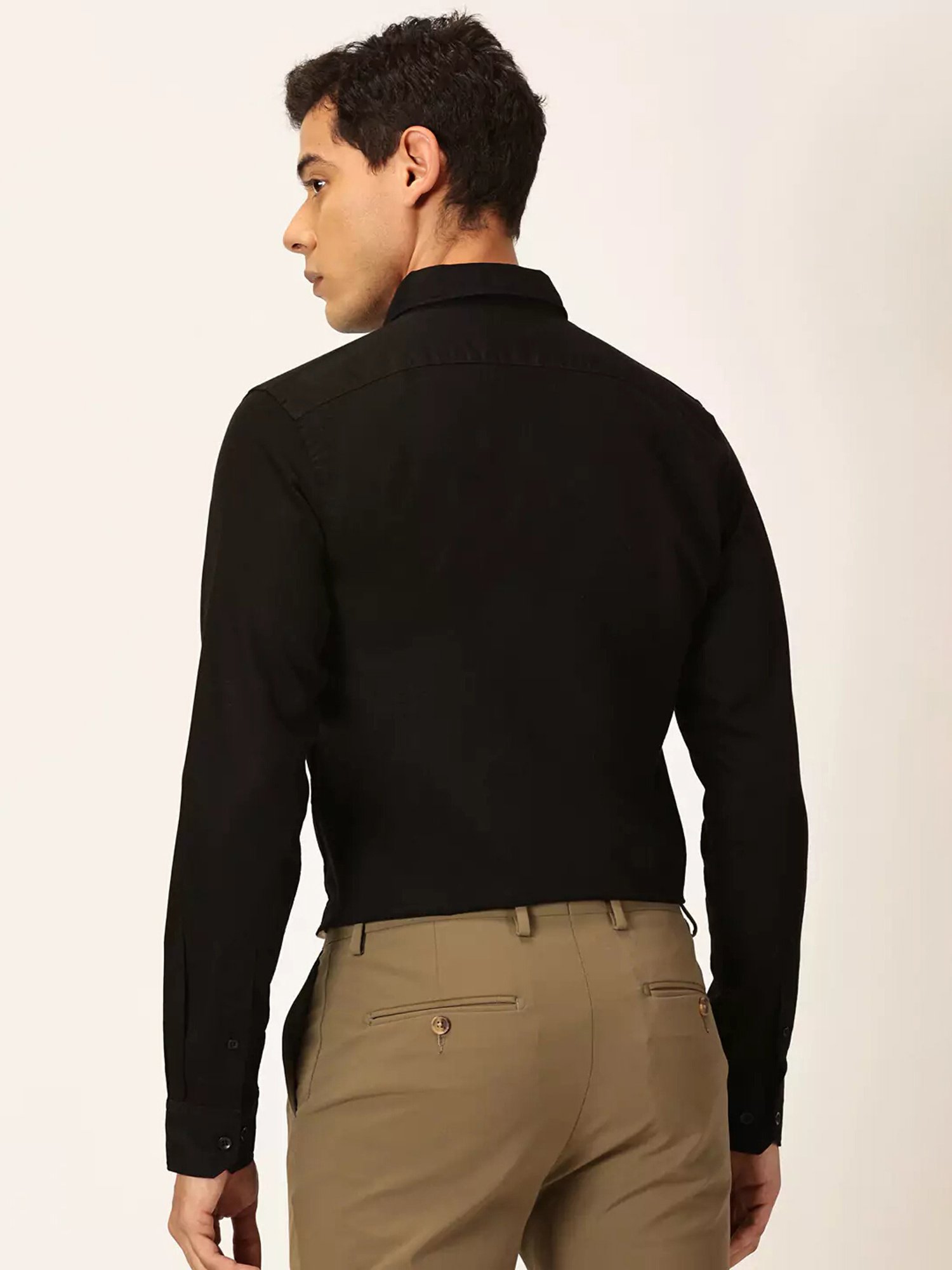 Thomas Scott Black Slim Fit Cotton Linen Shirt