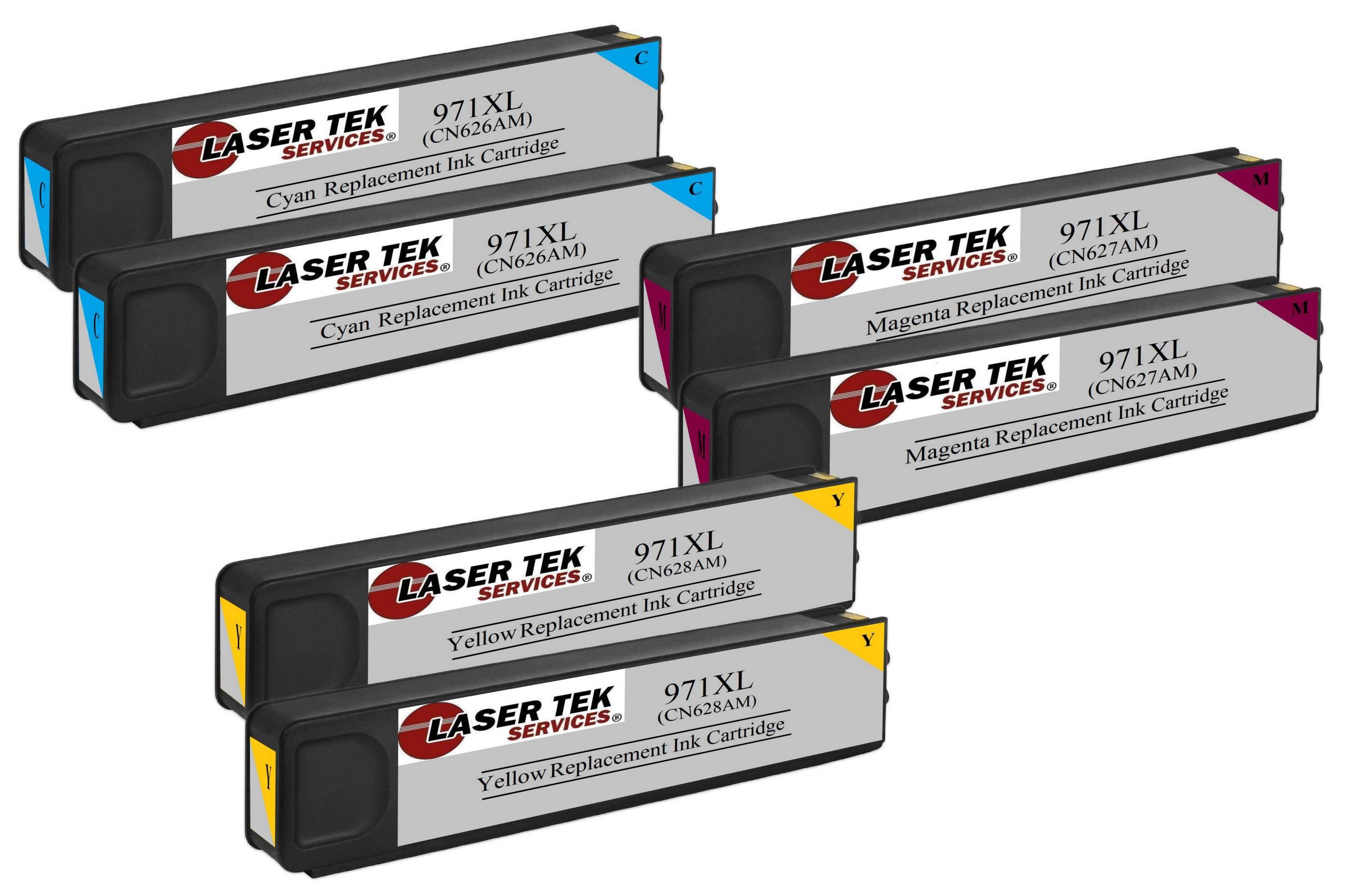 Laser Tek Services&reg; 6 Pack High Yield HP 971XL Remanufactured Replacement Inks(2 CN626AM, 2 CN627AM, 2 CN628AM)