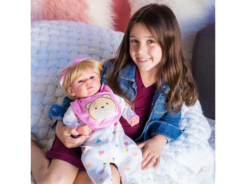 Paradise Galleries "Happy Teddy" Girl Reborn Baby Doll.  19" Great 1st Baby Doll That Comes With 3 Accessories.  Age 3+
