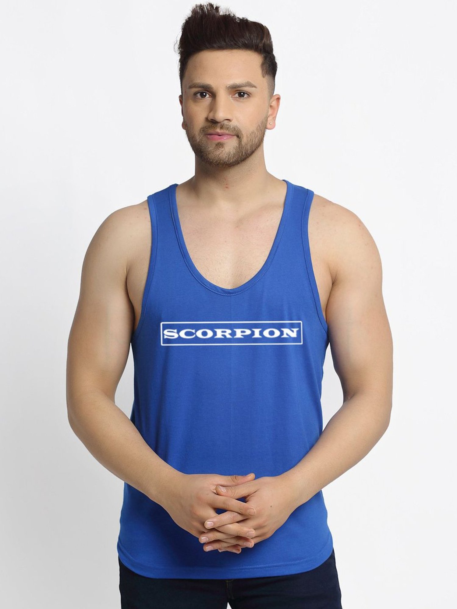 Friskers Multi Cotton Slim Fit Printed Gym Vest - Pack of 2