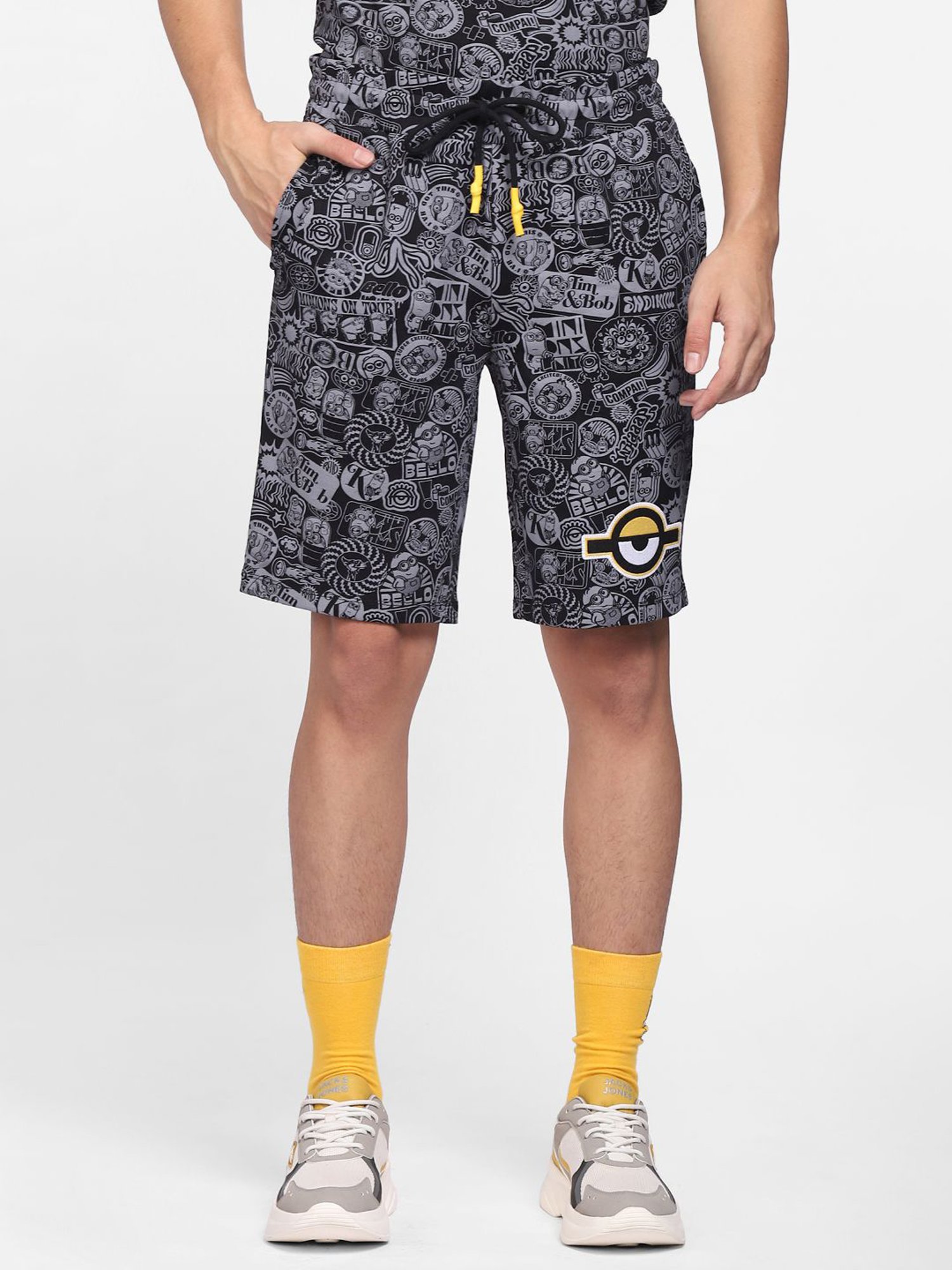 Jack & Jones Jet Black Cotton Regular Fit Printed Shorts