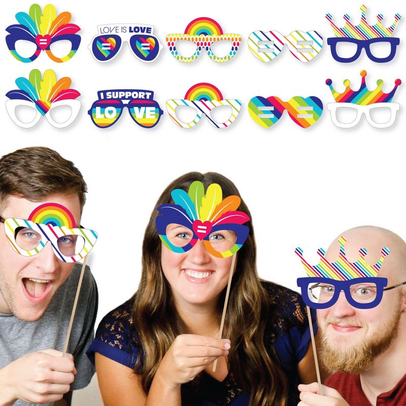 Big Dot of Happiness Love is Love - Gay Pride Glasses - Paper Card Stock LGBTQ Rainbow Party Photo Booth Props Kit - 10 Count