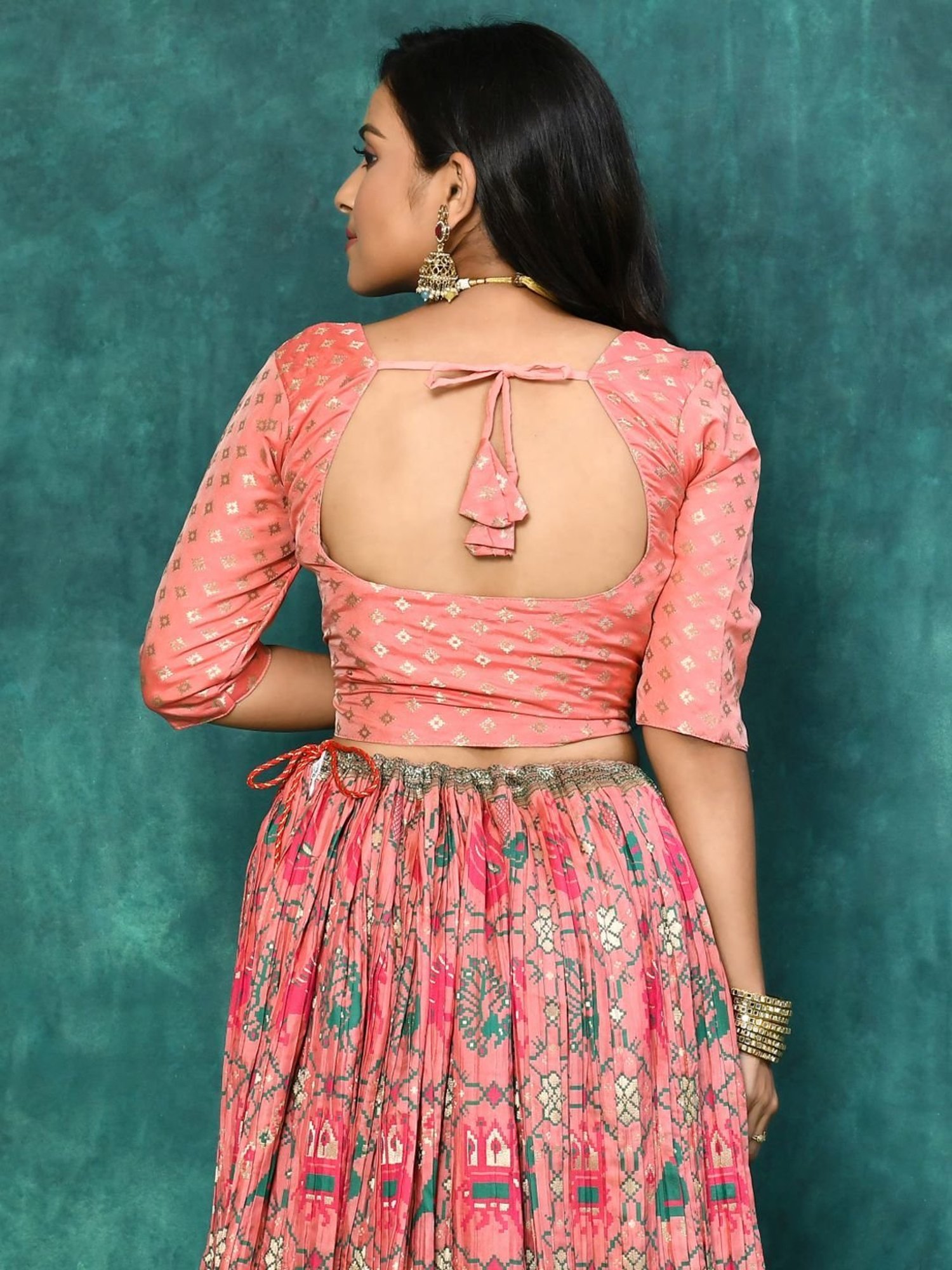 Elora Pink Woven Pattern Semi Stitched Lehenga Choli Set With Dupatta