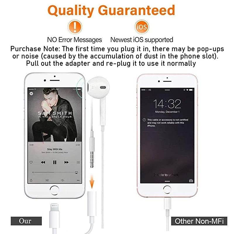 MFi Certified] Lightning to 3.5 mm Earbuds/Headphones/Earphones Jack Adapter Cord Dongle Aux Cable Converter Accessories Compatible with iPhone 11/Xs/XR/X/8,7/8,7 Plus/ipad-IOS13-2 Pack