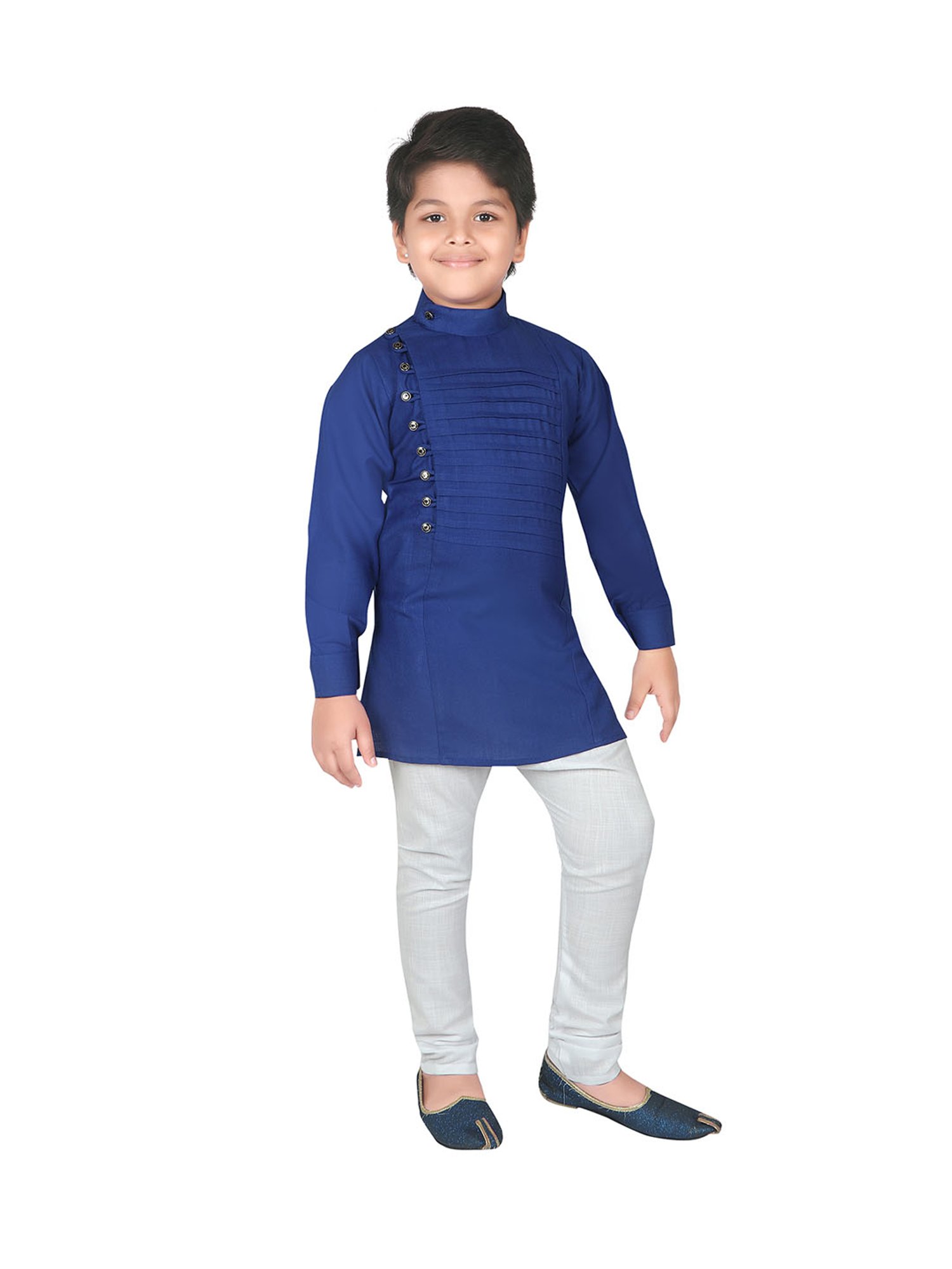 Ahhaaaa Kids Blue & White Solid Kurta with Pyjamas
