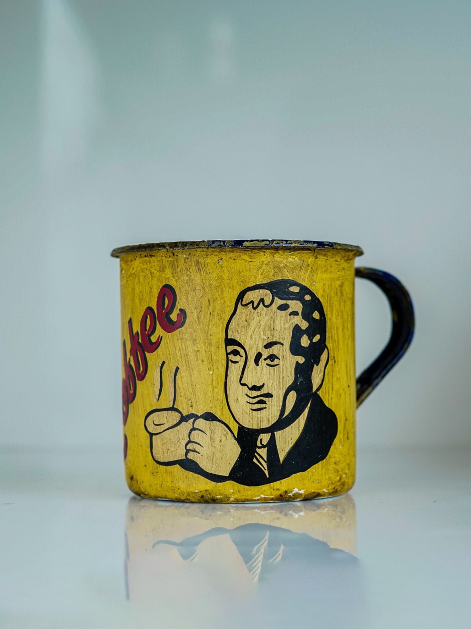 Artisans Rose Hand-painted Blue & Yellow Enamel Vintage Mugs - Set of 2