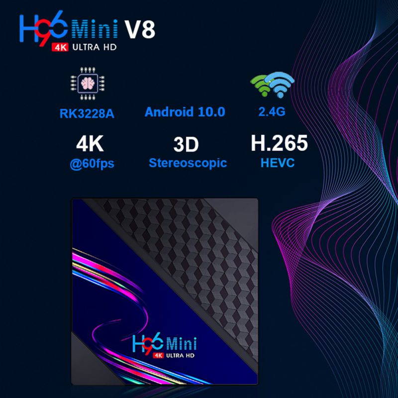 H96 Mini V8 Android 10.0 Smart TV Set Top Box 2GB RAM 16GB ROM Quad Core 4K 2.4GHz WiFi TV Box for Youtube Media Player , US PLUG