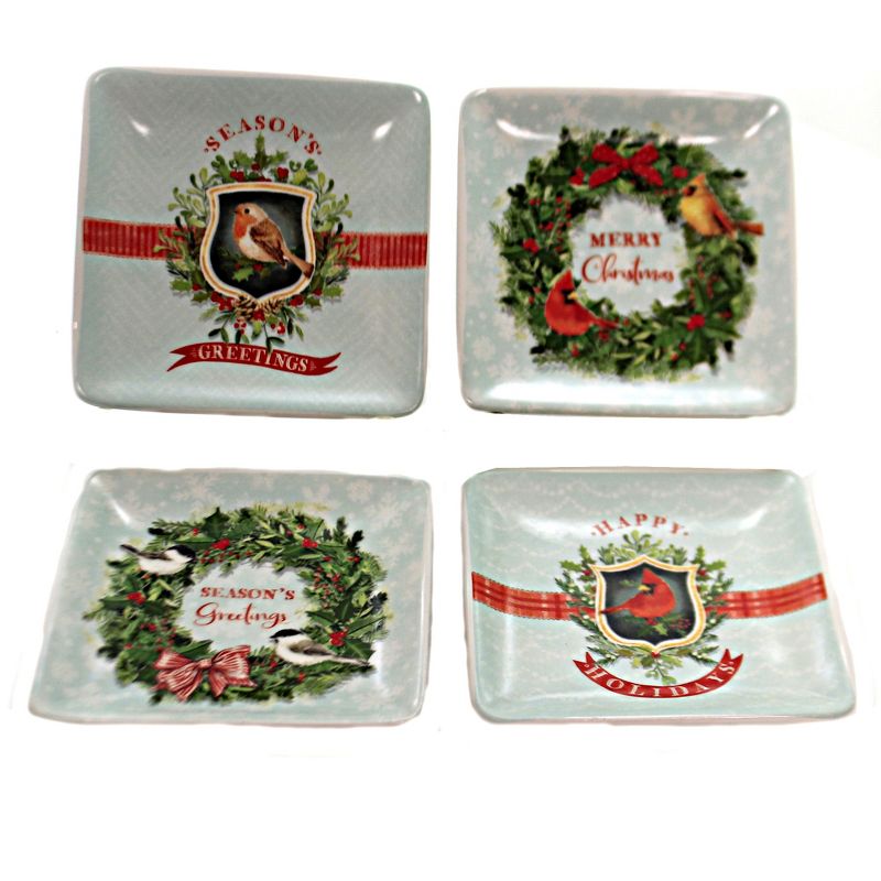 Tabletop 4.0" Bird Ceramic Dishes Set/4 Christmas Season Greetings Creative Co-Op  -  Dining Plates