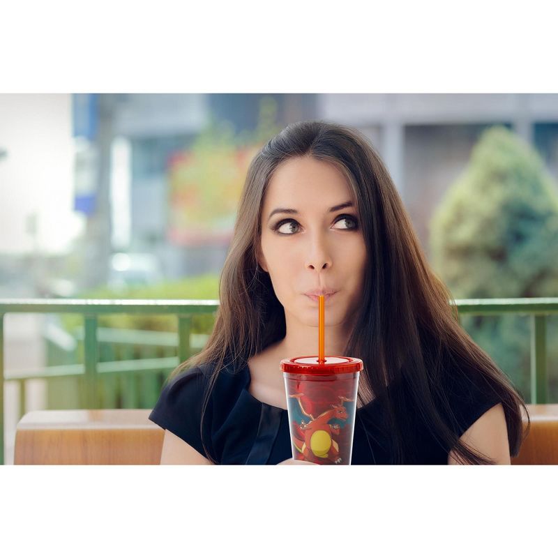 Just Funky Pok'emon Charizard Lenticular Plastic Tumbler Cup Lid & Straw | Holds 16 Ounces