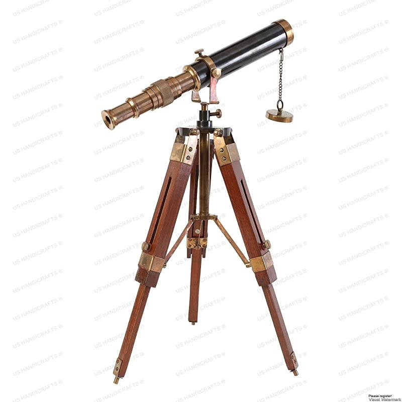Decor Telescope Vintage Marine Gift Functional Instrument Collectables Gift Item Brass Antique + Wood