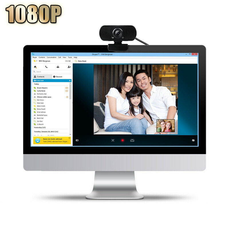 Webcam 1080P Computer Camera with Privacy Cover USB Connection Built-in Noise-reduction Microphone for Live Video