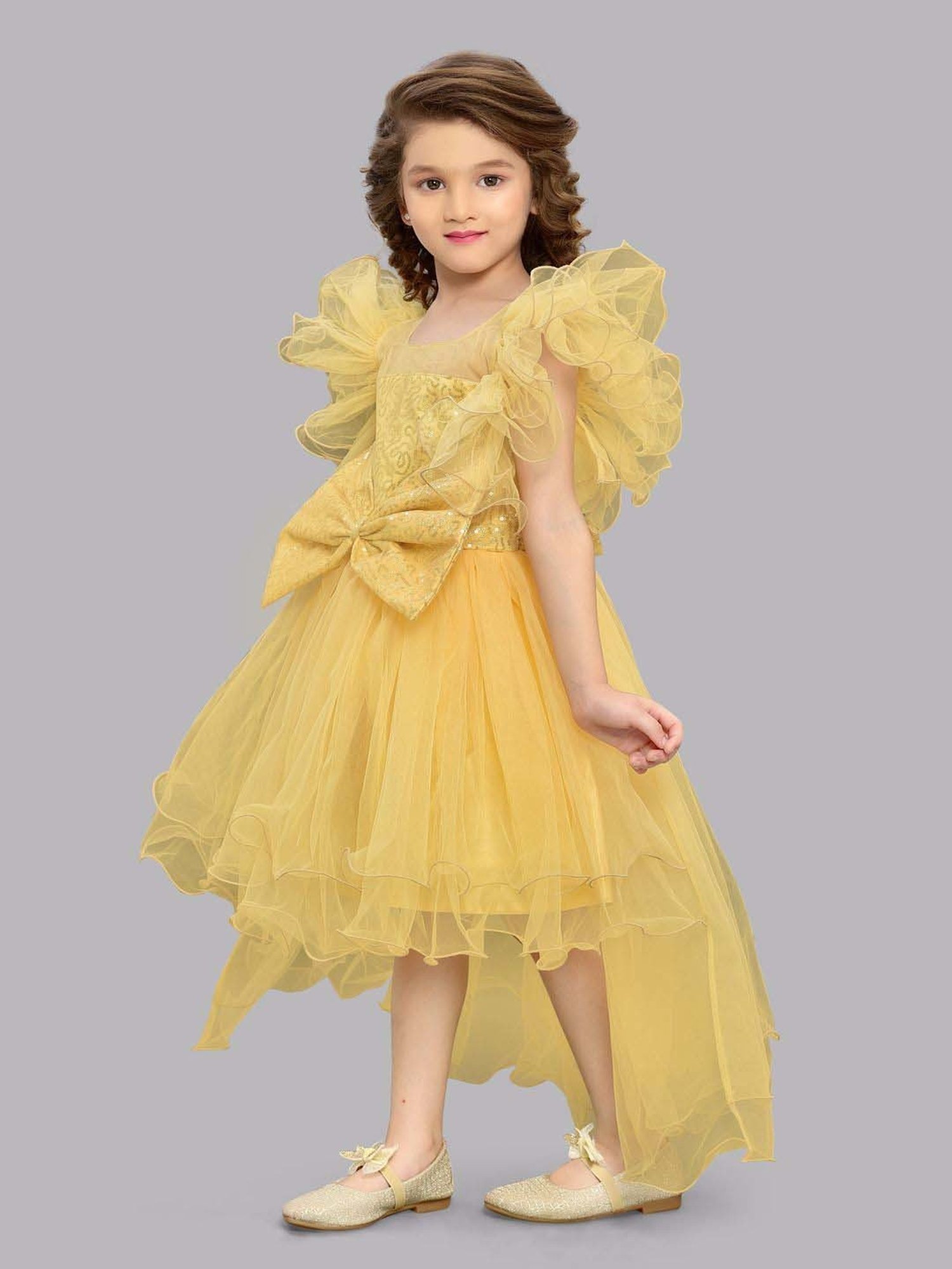 Pink Chick Kids Gold Sequence Party Gowns