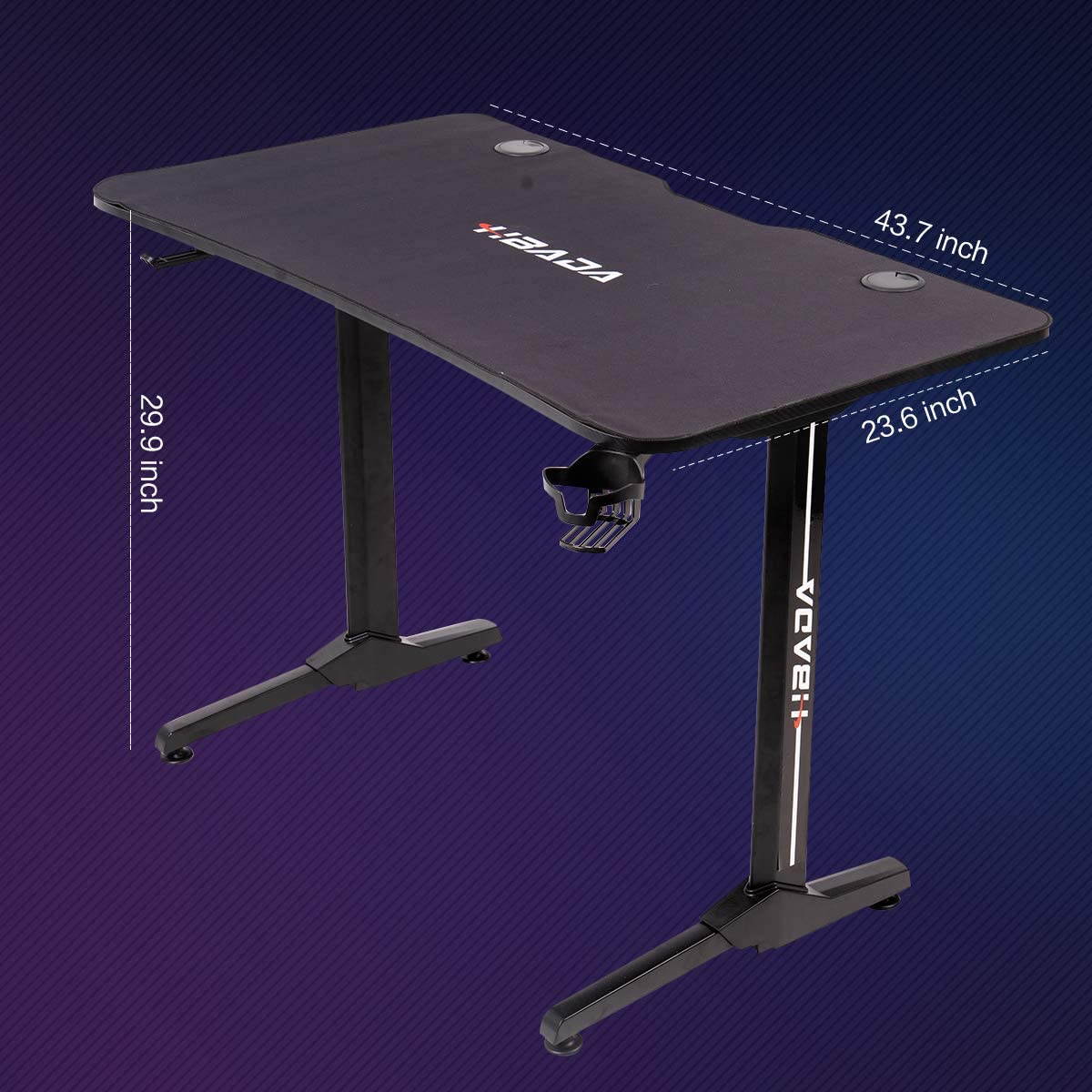 Gaming Desk 43.7 in Computer Desk Ergonomic Home Office Desk T-Shaped Racing Pro PC Gamer Desk with Full Cover Mousepad, Cup Holder and Headphone Hook, Black