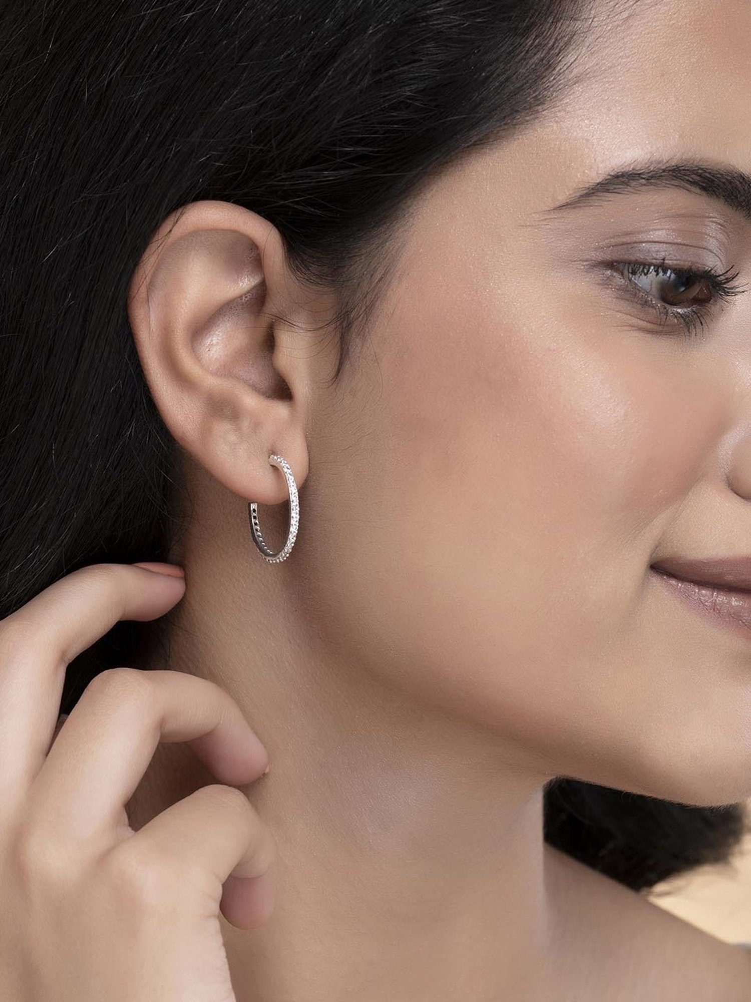 March by FableStreet Sterling Silver Zircon Round Hoop Earrings for Women