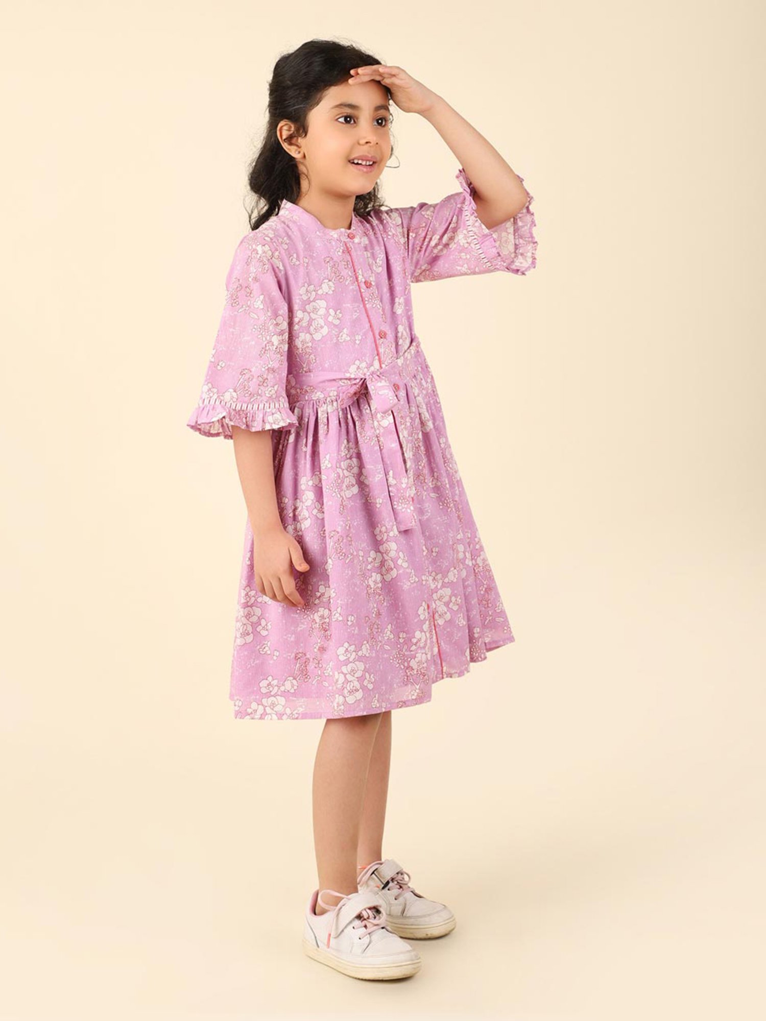 Fabindia Kids Pink Printed Dress