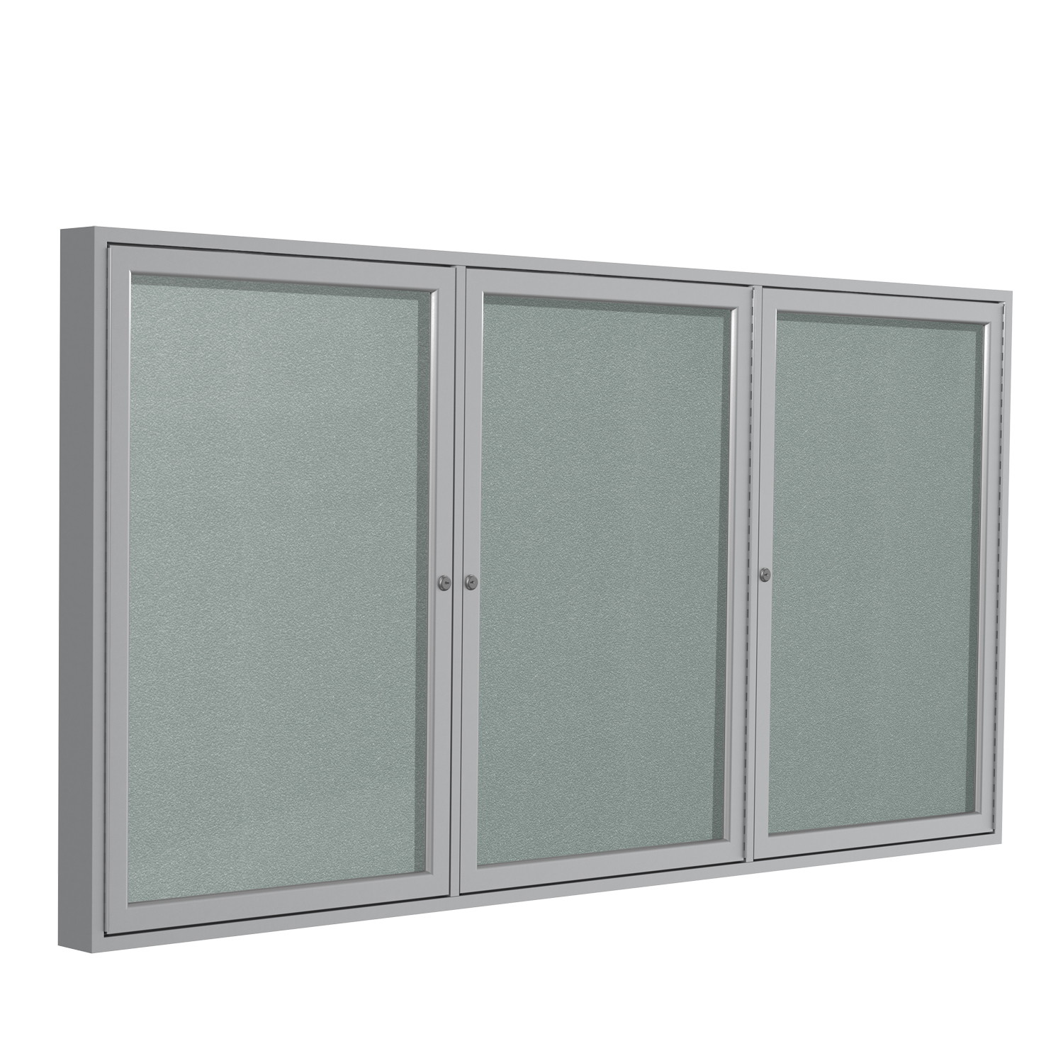 Ghent 3 Door Enclosed Vinyl Bulletin Board with Satin Frame 3'H x 6'W Silver