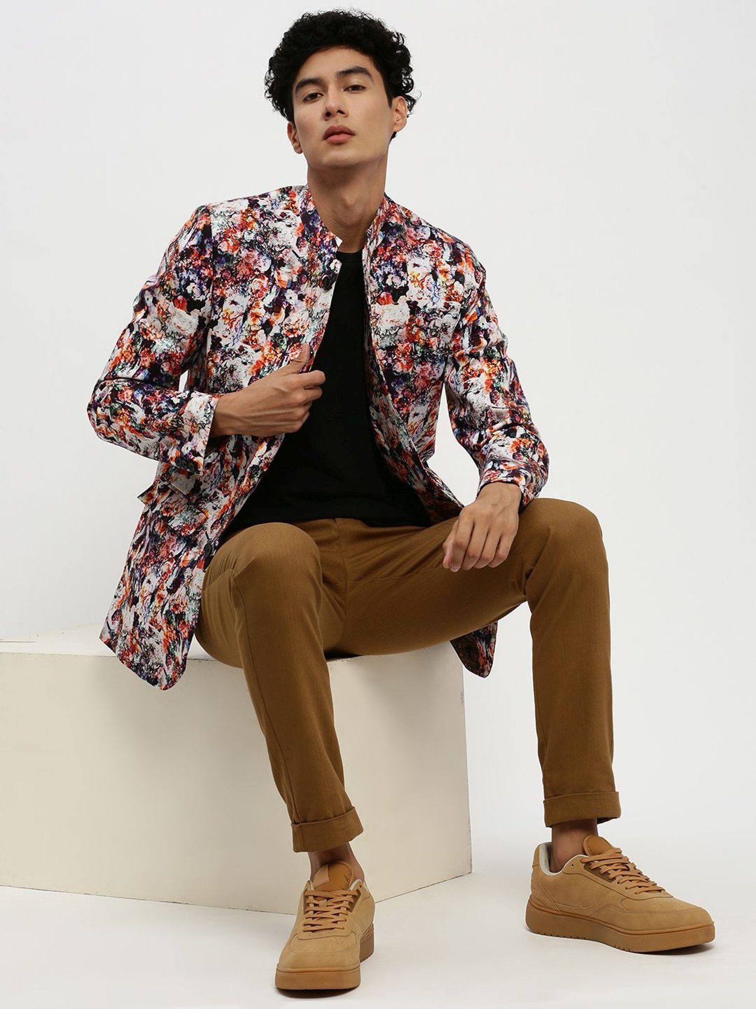 SHOWOFF Multicoloured Slim Fit Printed Blazer
