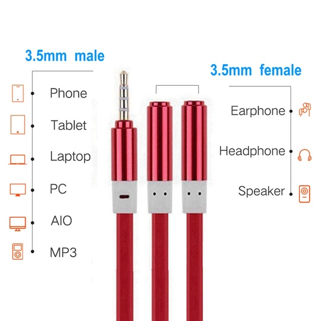 3.5mm AUX 1 Male to 2 Female Spliter Wire 3.5 Jack Audio Splitter Cable Headphone Earphone Speaker Stereo AUX Adapter Cable Cord