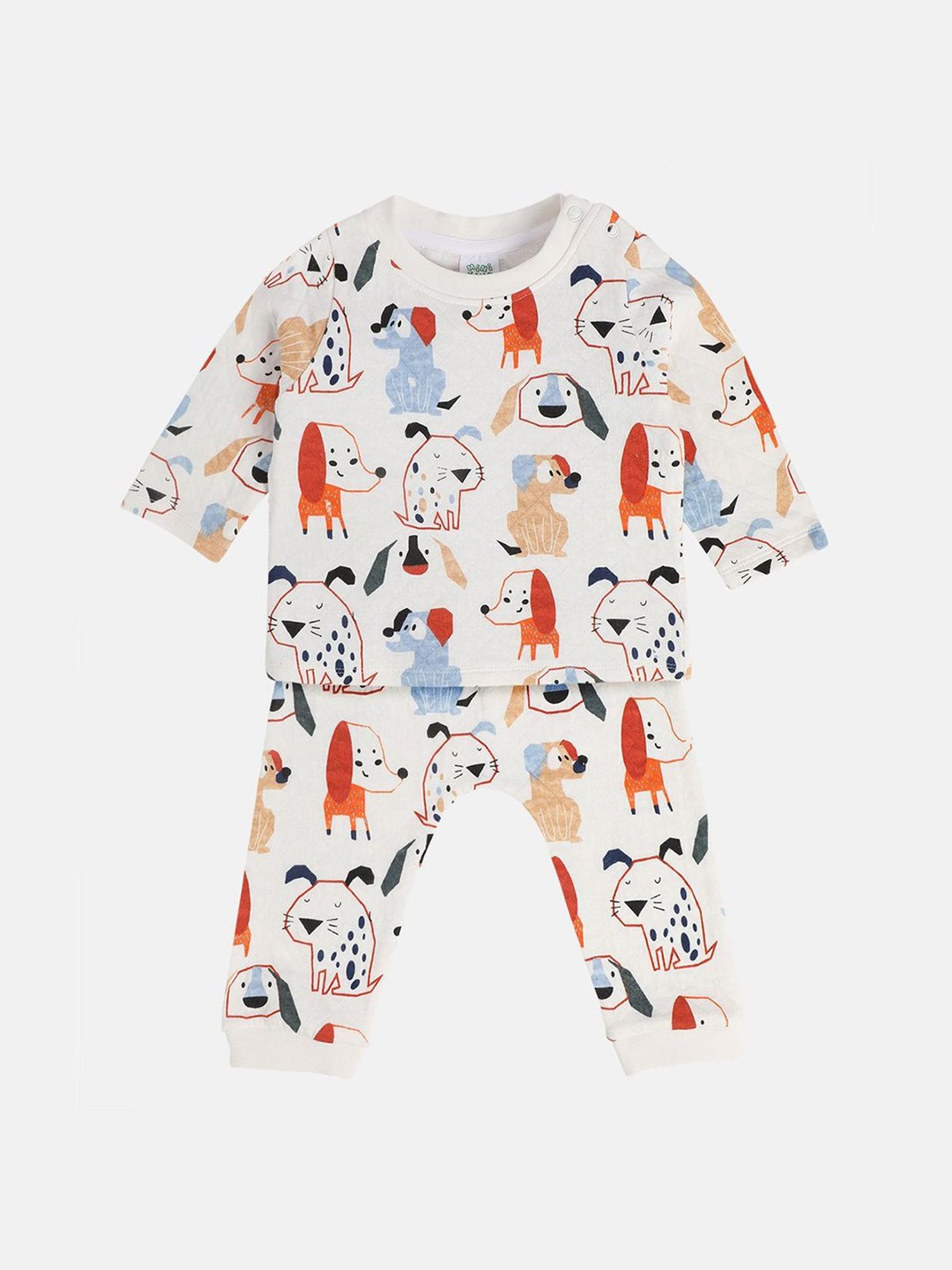 MINIKLUB Boys Cream Printed Full Sleeves T-Shirt with Pants