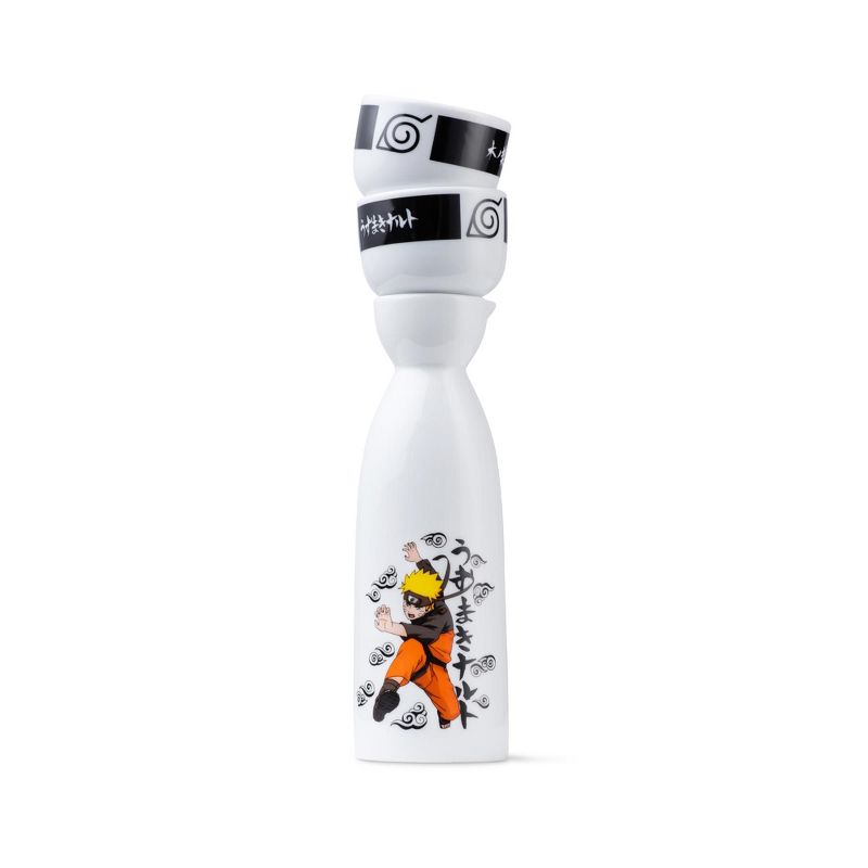 Just Funky Naruto 3 Piece Heavy Duty Ceramic Drinkware Sake Set Featuring 1 Carafe & 2 Cups