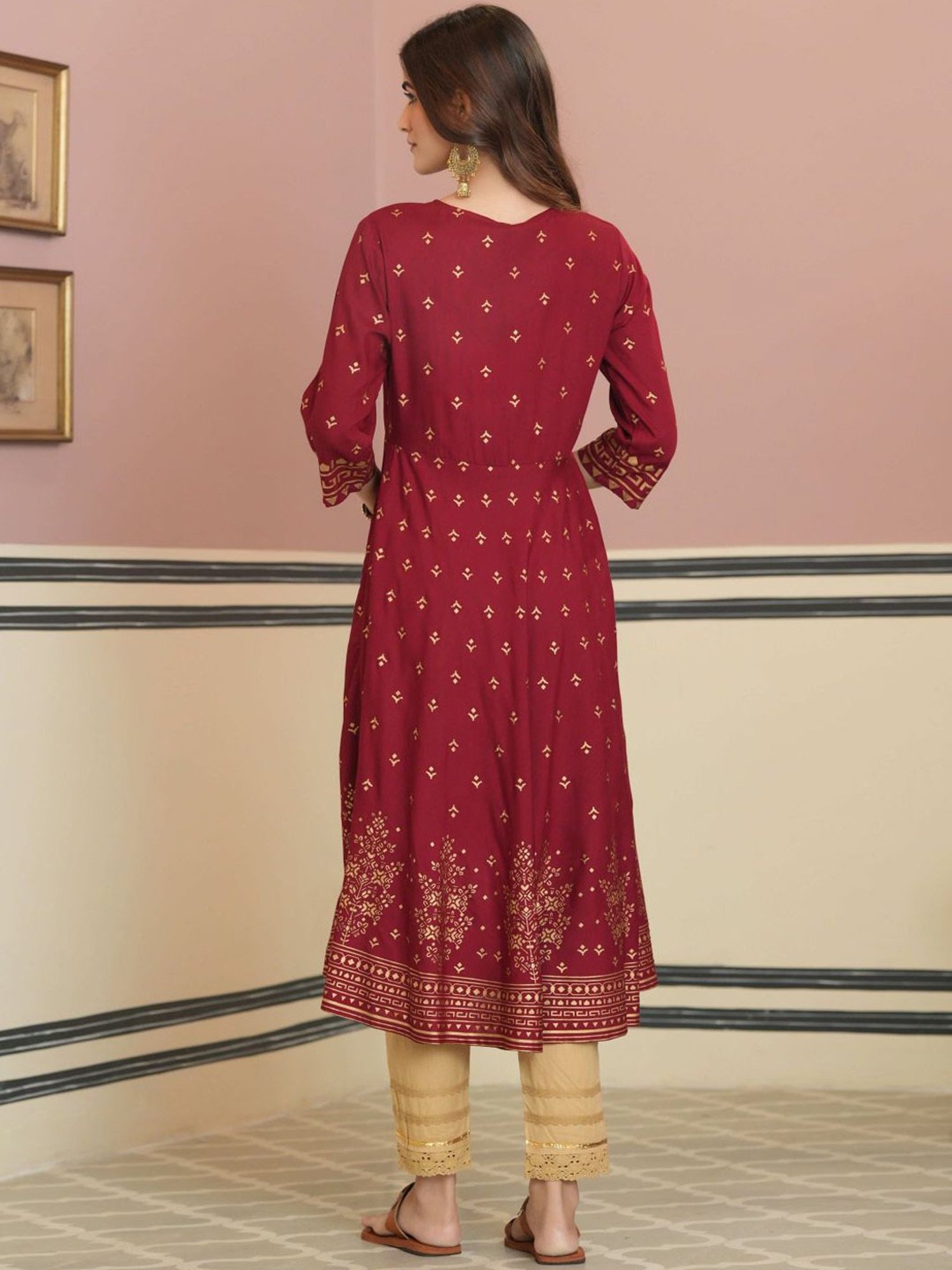 Fusion Beats Light Grey Embroidered A Line Kurta