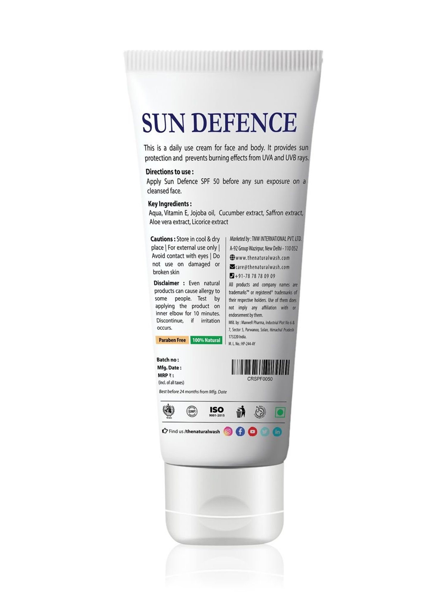 TNW The Natural Sun Defence SPF 50 Cream - 50 gm