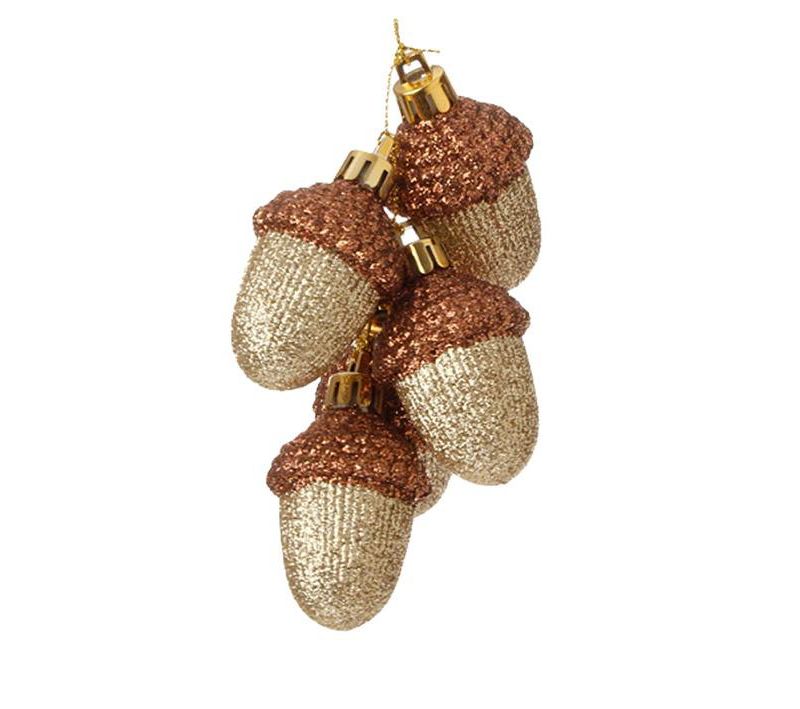 Raz Imports 6.75" Luxury Lodge Gold and Bronze Glittered Acorn Cluster Christmas Ornament