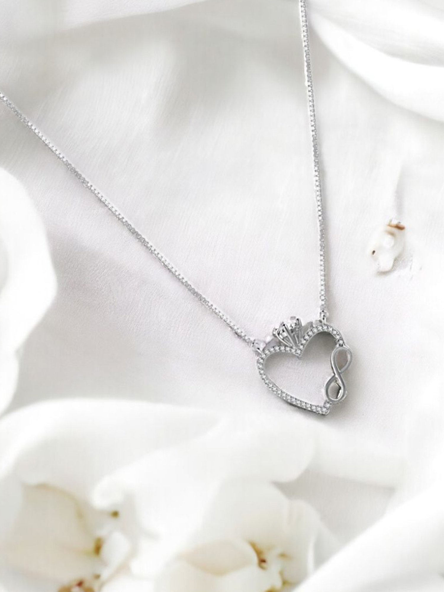 Rihi by P.C. Chandra Jewellers 925 Silver Infinity Heart with Crown Pendant for Women & Girls
