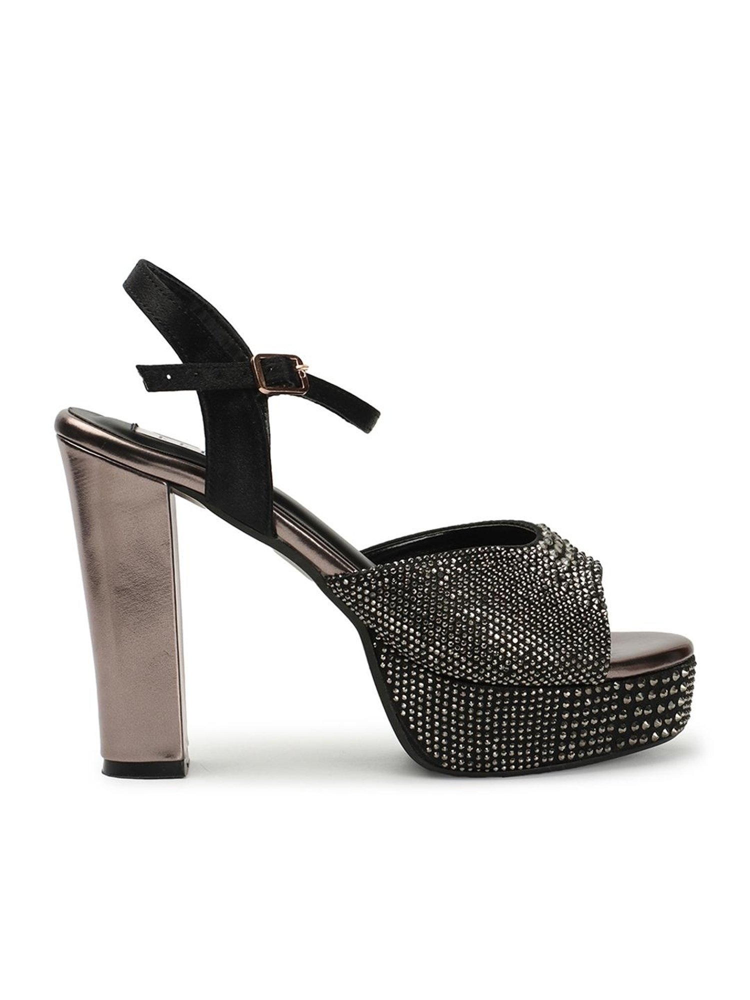 Elle Women's Gun Metal Ankle Strap Sandals