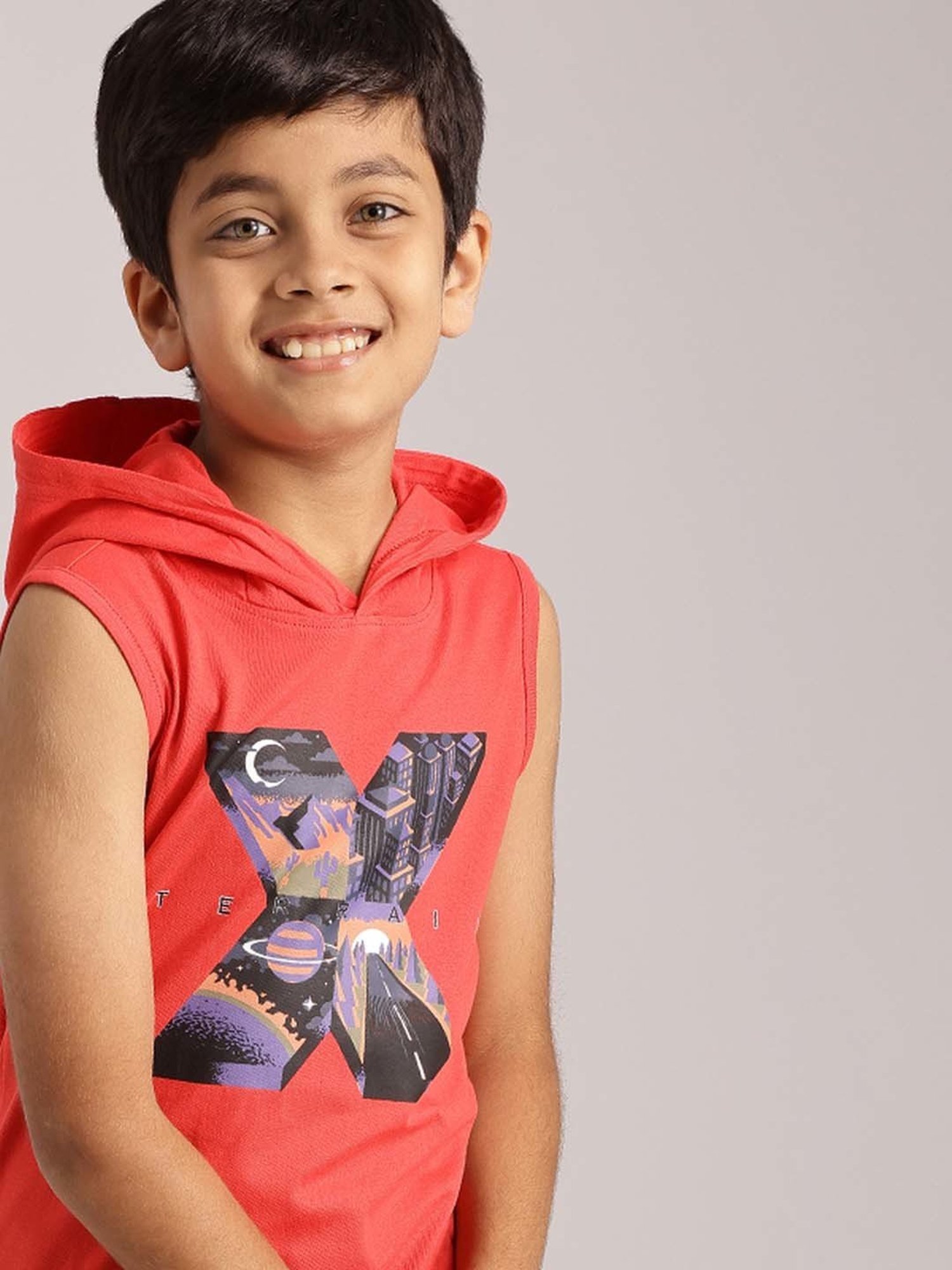 Indian Terrain Boys Red Cotton Printed T-Shirt