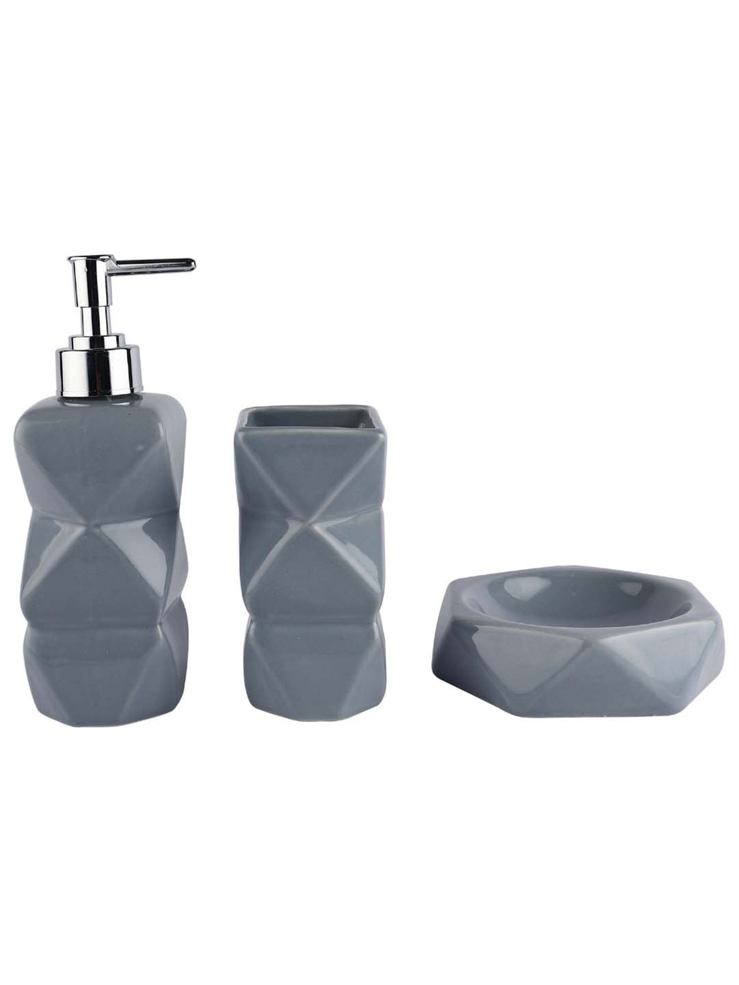 VarEesha Saral Grey Ceramic Bath Accessories - Set of 3