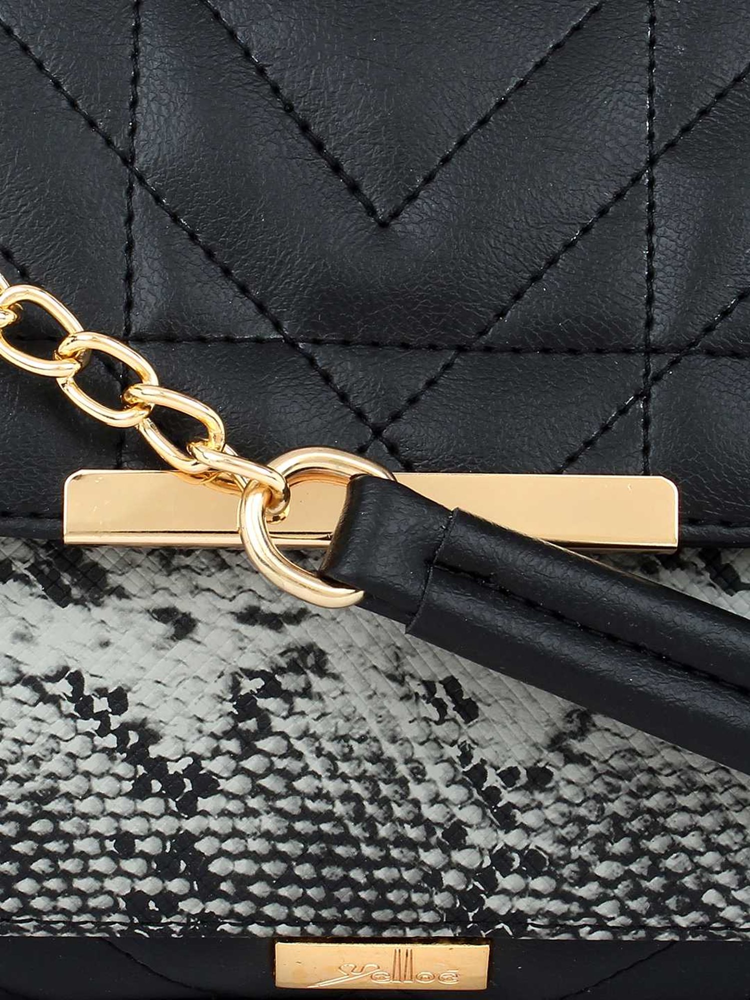 Yelloe Black Textured Medium Sling Handbag