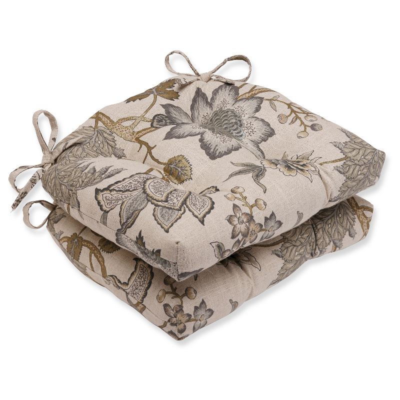 Gray Jacobean Flair Vermeil Reversible Chair Pad (Set Of 2) (16"X15.5"X4") - Pillow Perfect
