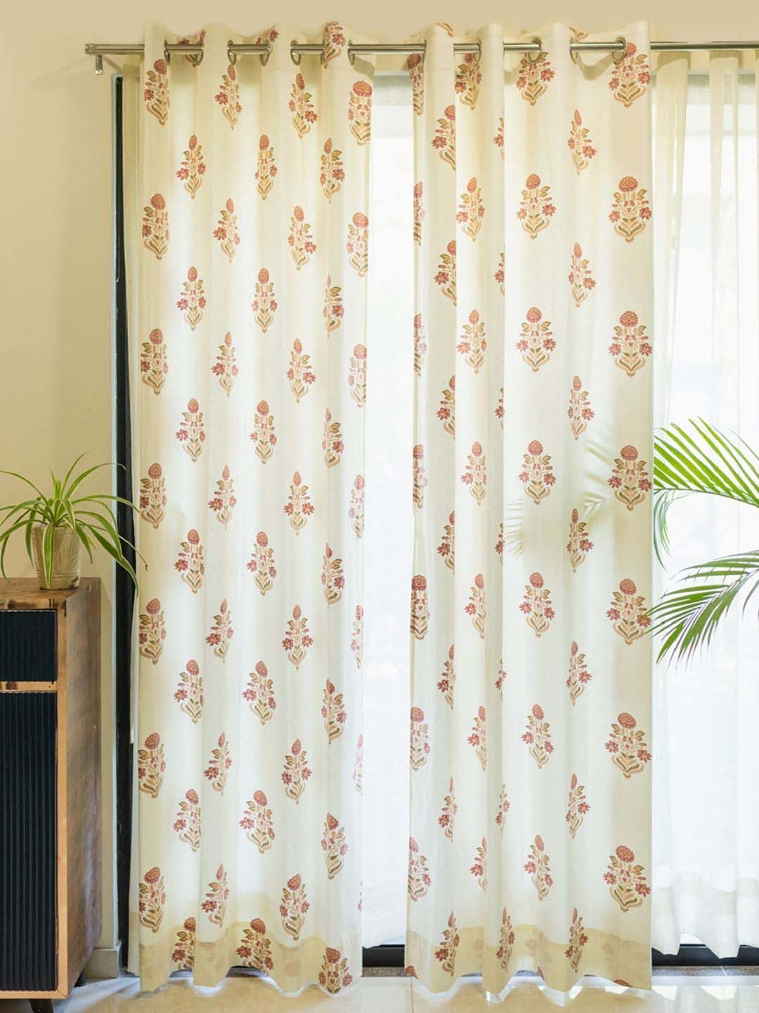 Urban Space Maroon Cotton Window Curtain With Tieback & Eyelet - Set of 2