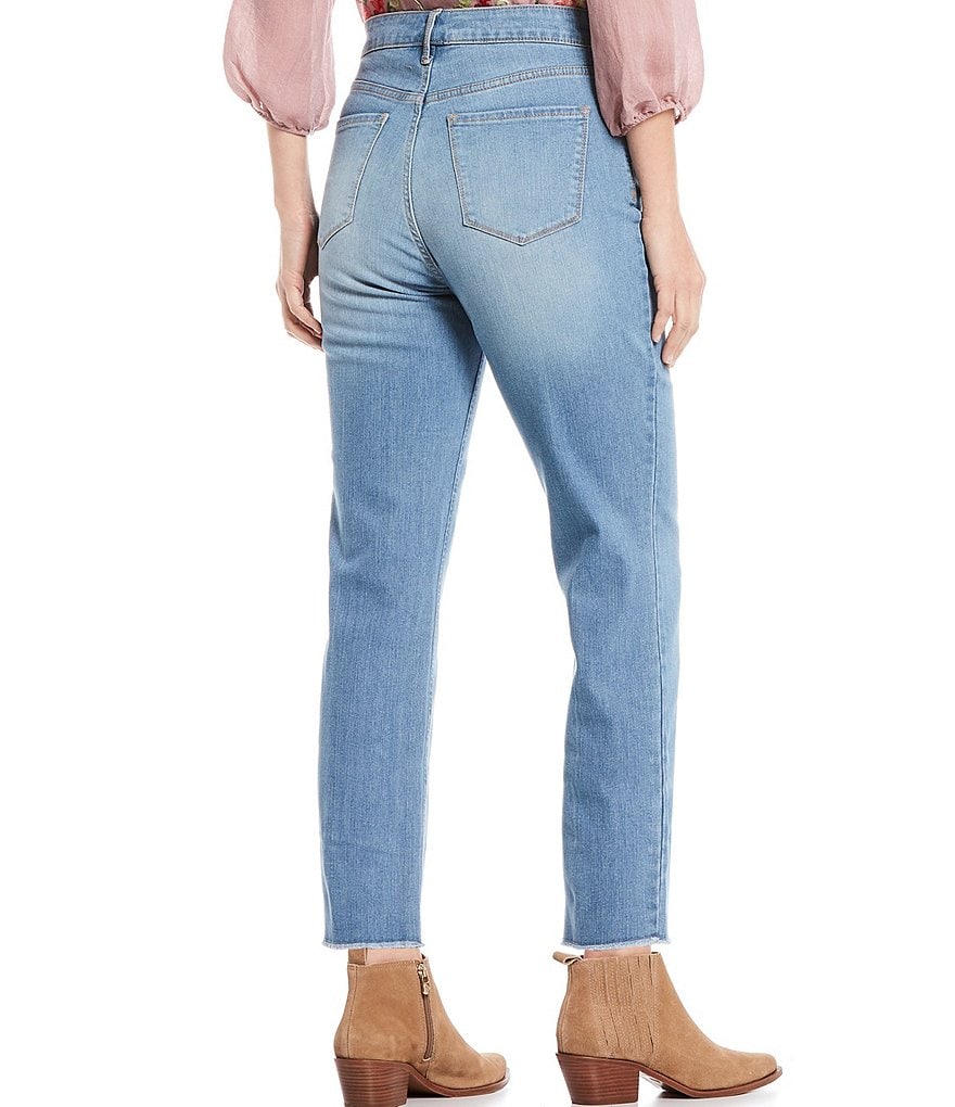 Code Bleu Petite Size High Rise Straight Leg Fray Hem Ankle Jeans