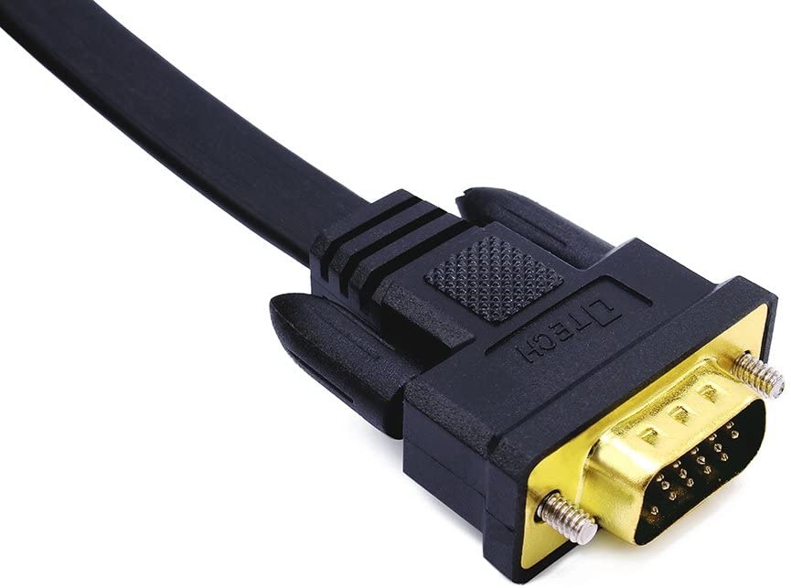 DTECH 25ft Ultra Thin Flat Type Computer Monitor VGA Cable Standard 15 Pin Male to Male Connector SVGA Wire 25 Feet - Black