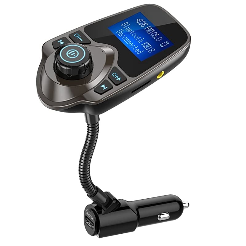 Bluetooth Car FM Transmitter Audio Adapter Receiver Wireless Handsfree Car Kit TF Card AUX 144 Display KM18 Brown