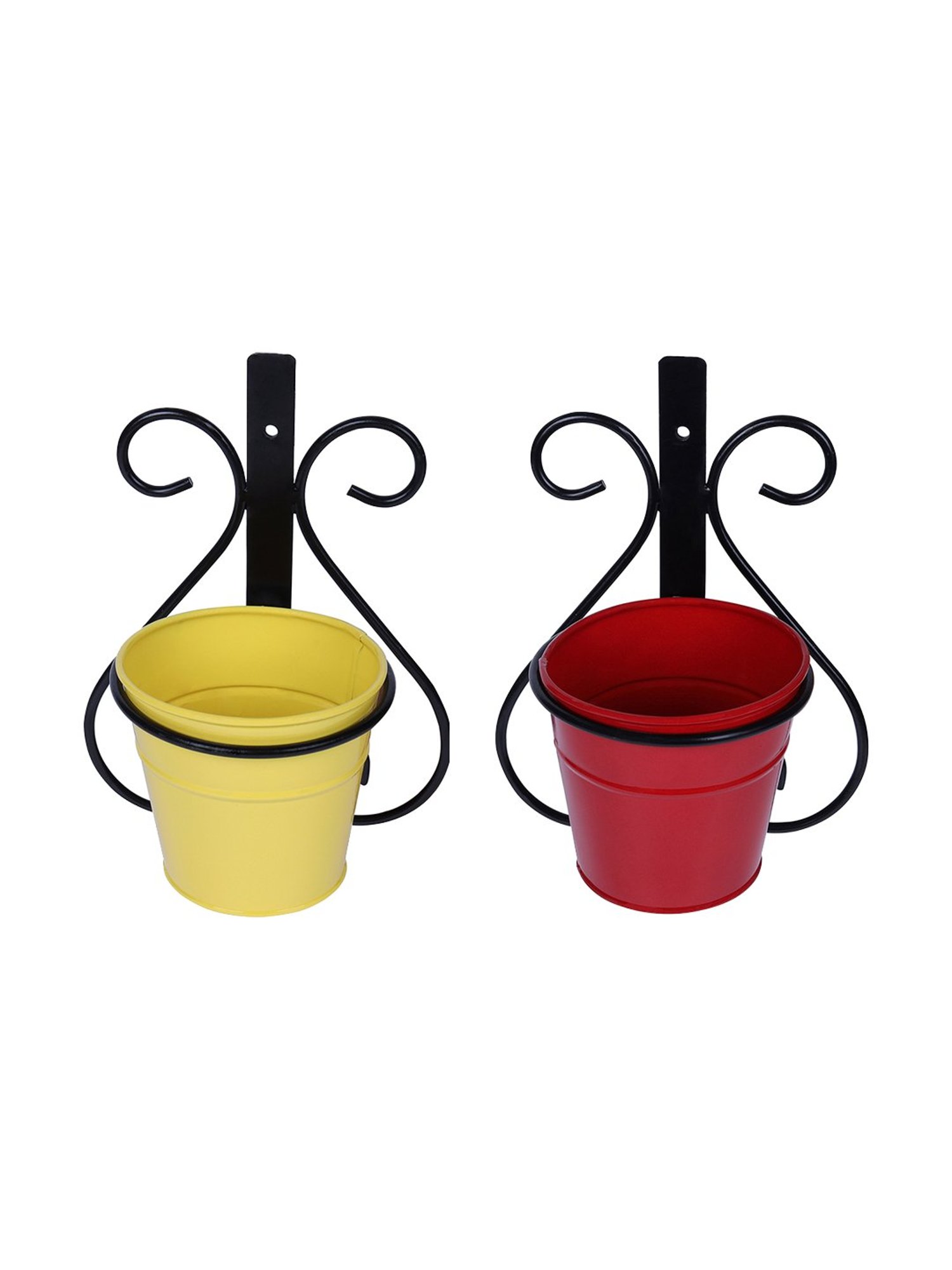 Homesake Multicolor Metal Plant Pot with Stand - Set of 2