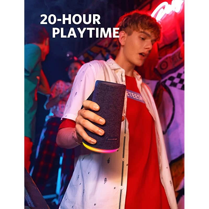 Flare+ Portable 360&deg; Bluetooth Speaker by Anker Huge 360&deg; Sound IPX7 Waterproof Bigger Bass Ambient LED Light 20Hour Playtime 4 Drivers with 2 Passive Radiators Speaker for Parties