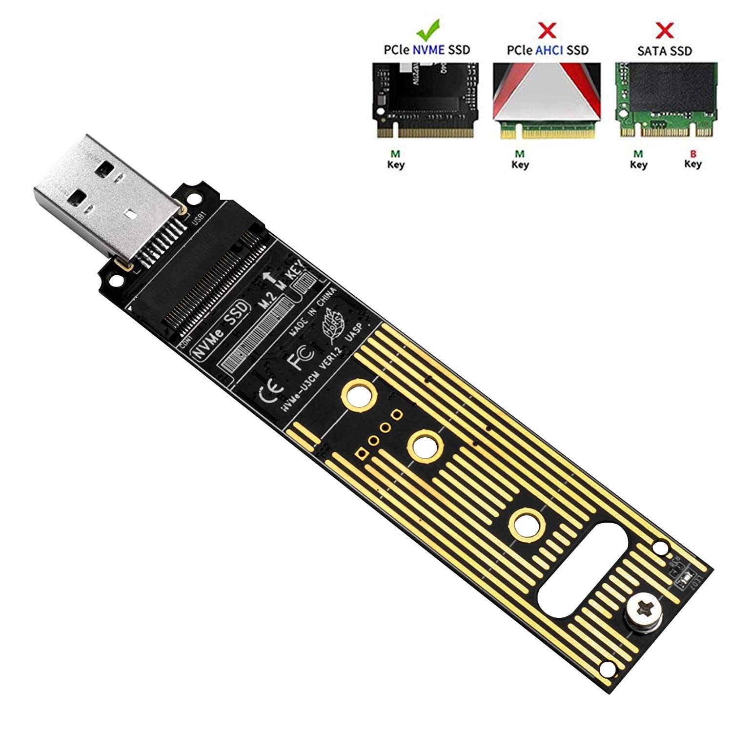 M.2 NVME to USB Adapter, M.2 M Keyed SSD to USB 3.1 Gen 2 Adapter 10 Gbps USB to M2 PCIE SSD Key M Support Windows XP / 7/8 / 10, MAC OS