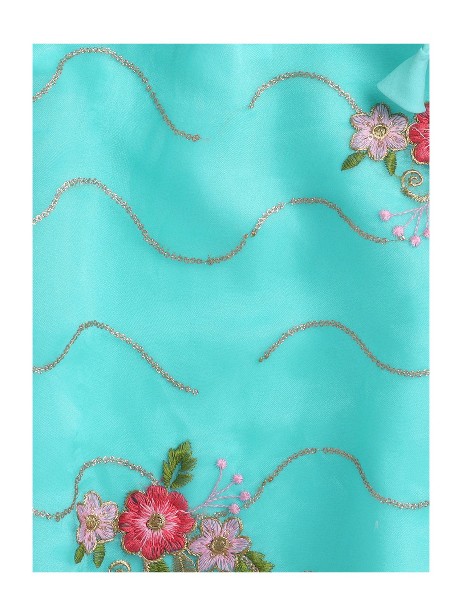 Many Frocks Kids Pink & Blue Embroidered Lehenga, Choli with Dupatta