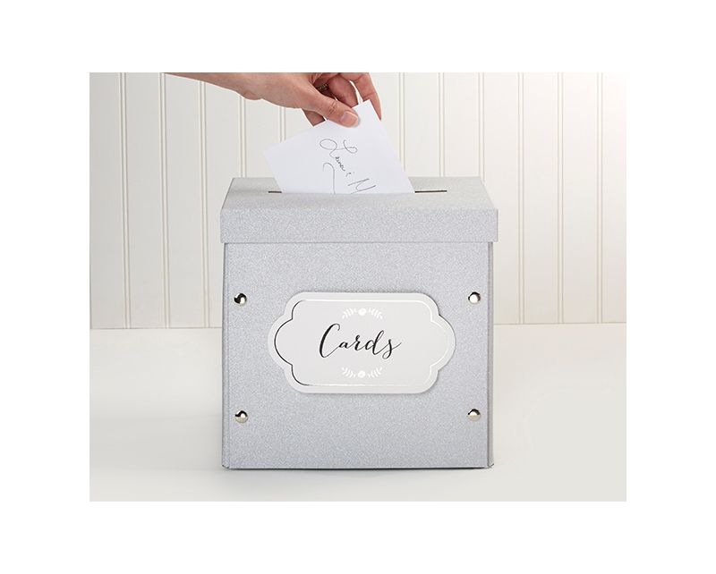 Kate Aspen Glitter Collapsible Card Box Silver