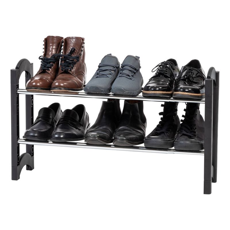 IRIS 2 Tier Slim Stackable Metal Shoe Rack Black
