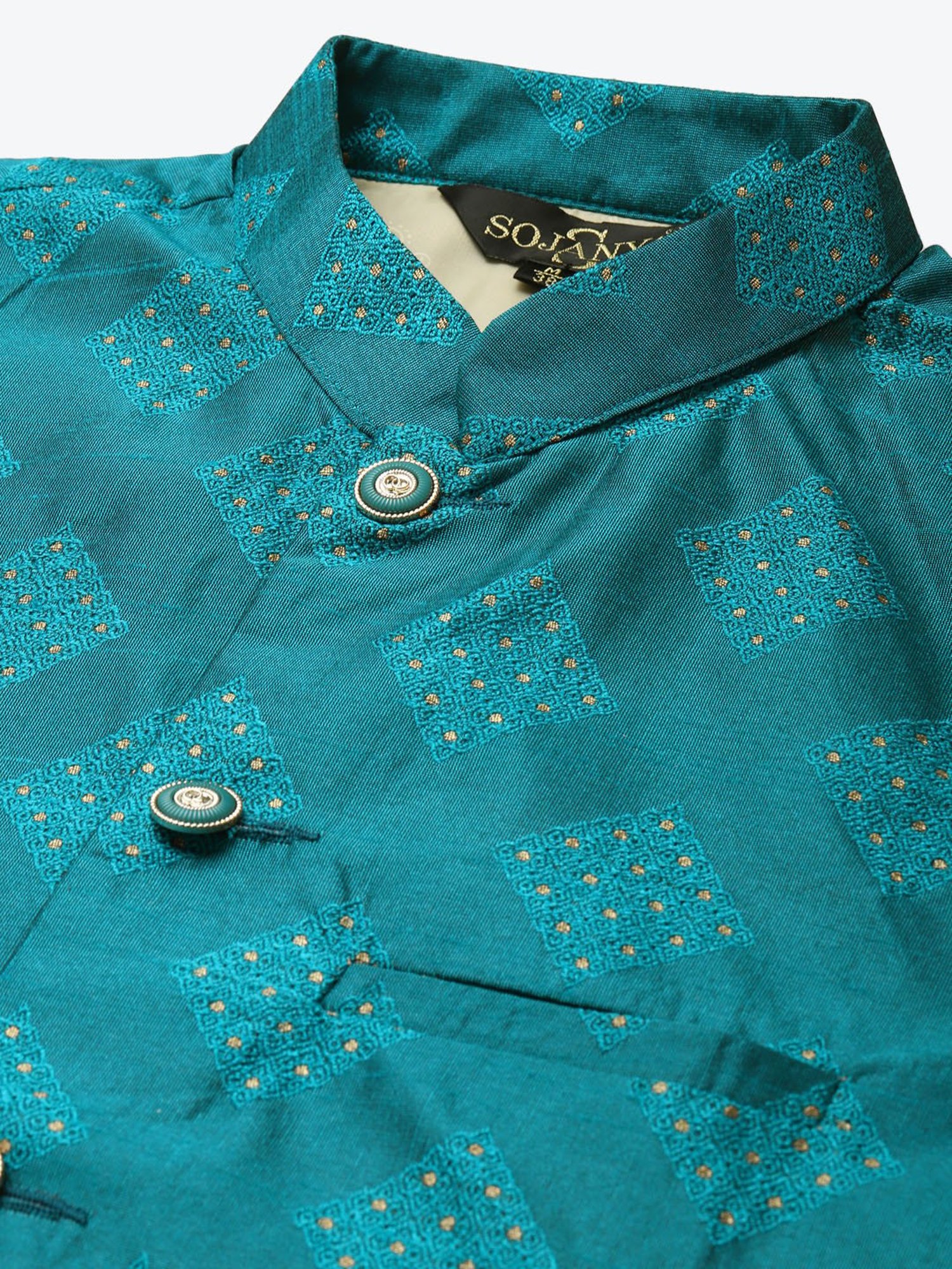 Sojanya Blue Regular Fit Self Pattern Nehru Jacket