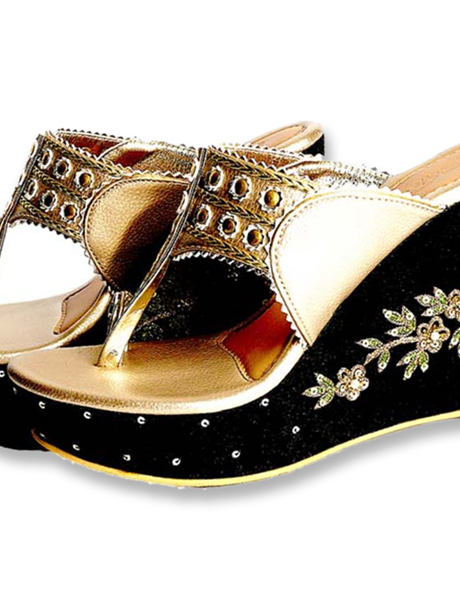 Sole House Women's Gold & Black Toe Ring Wedges