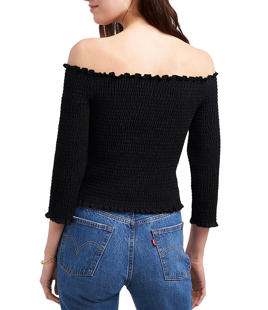 1. STATE Smocked Off-the-Shoulder Crop Top