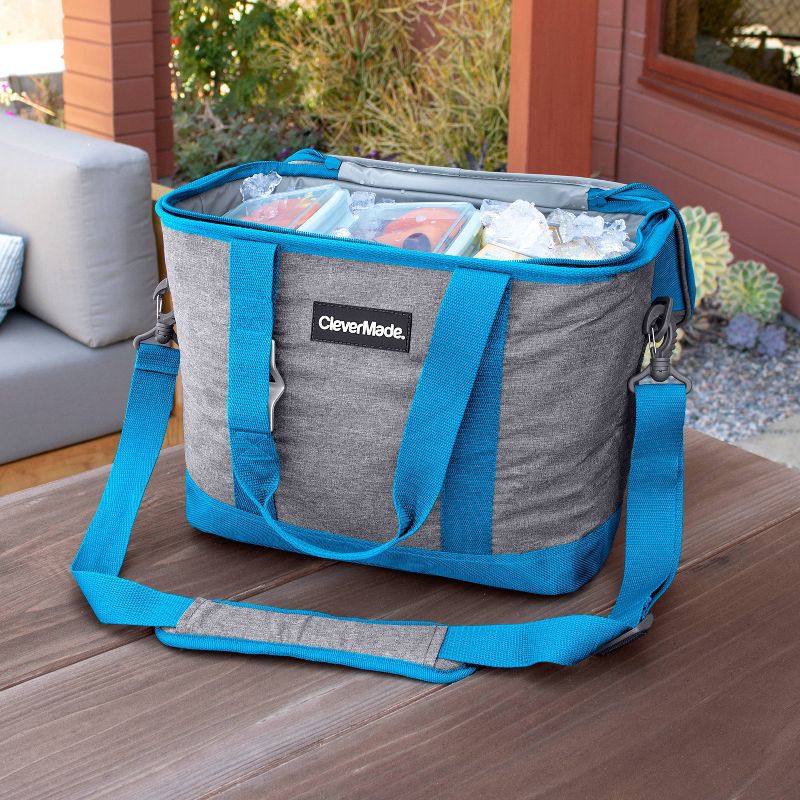 CleverMade Tahoe Soft Sided Leakproof Collapsible 21qt Cooler with Shoulder Strap - Gray/Blue