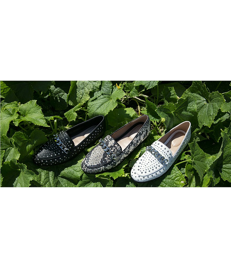 BCBGeneration Zelina Studded Snake Print Leather Loafers